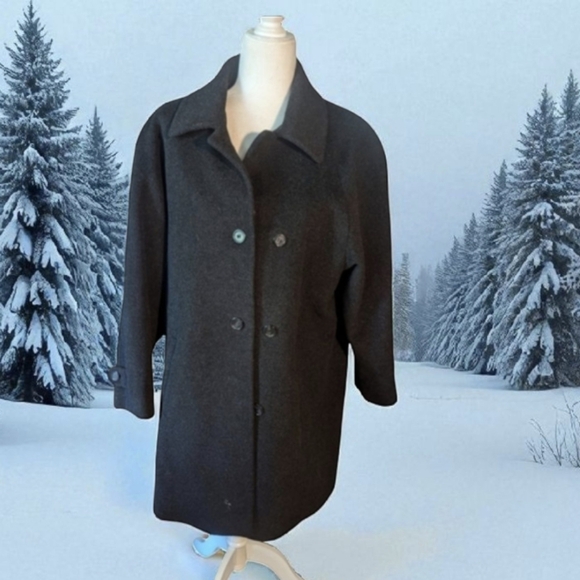 Larry Levine charcoal black button down full length warm dressy wool coat sz 10 - Picture 1 of 10